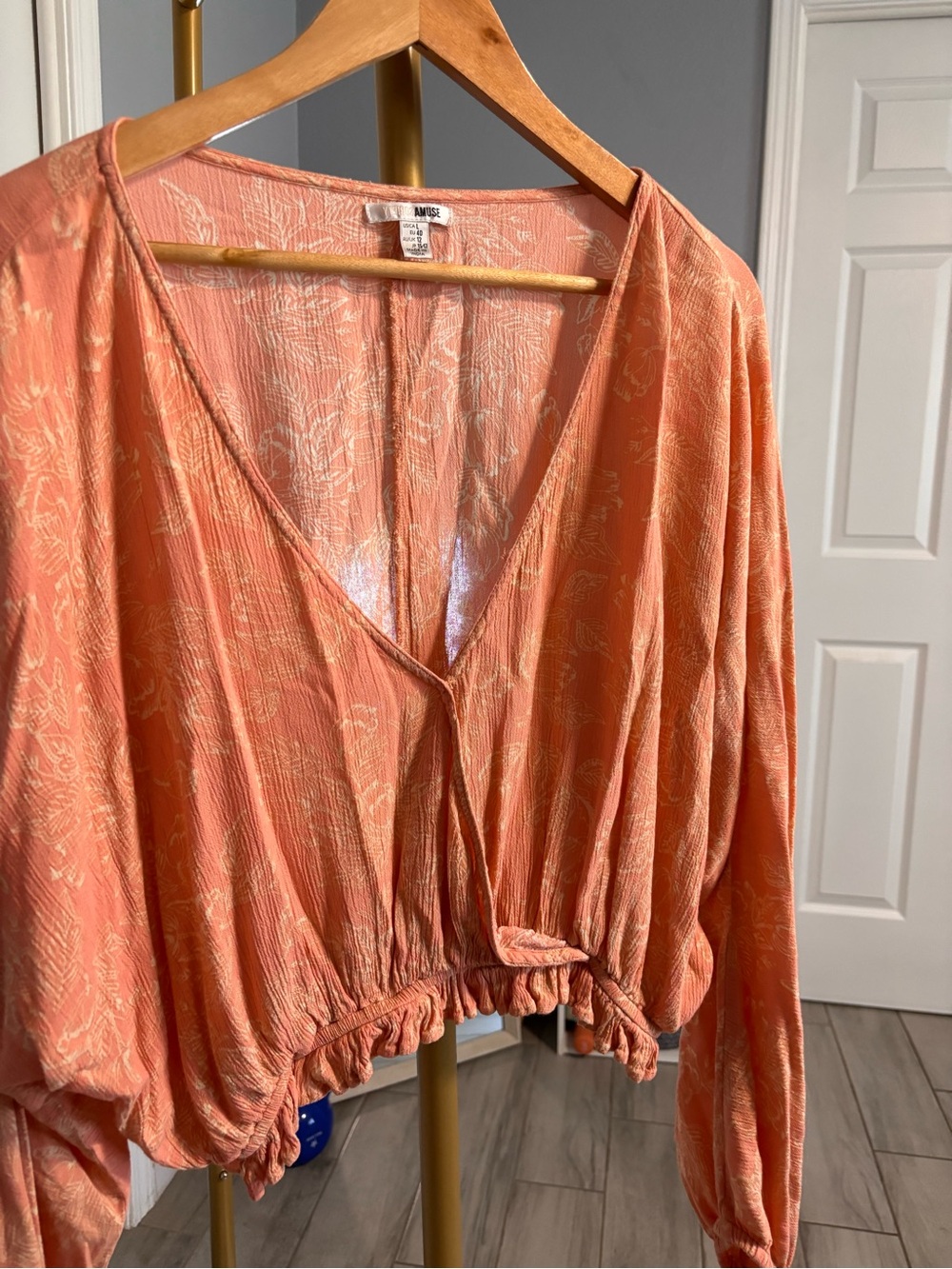 Floral Boho Wrap Blouse - Coral / Peach - Picture 4 of 7
